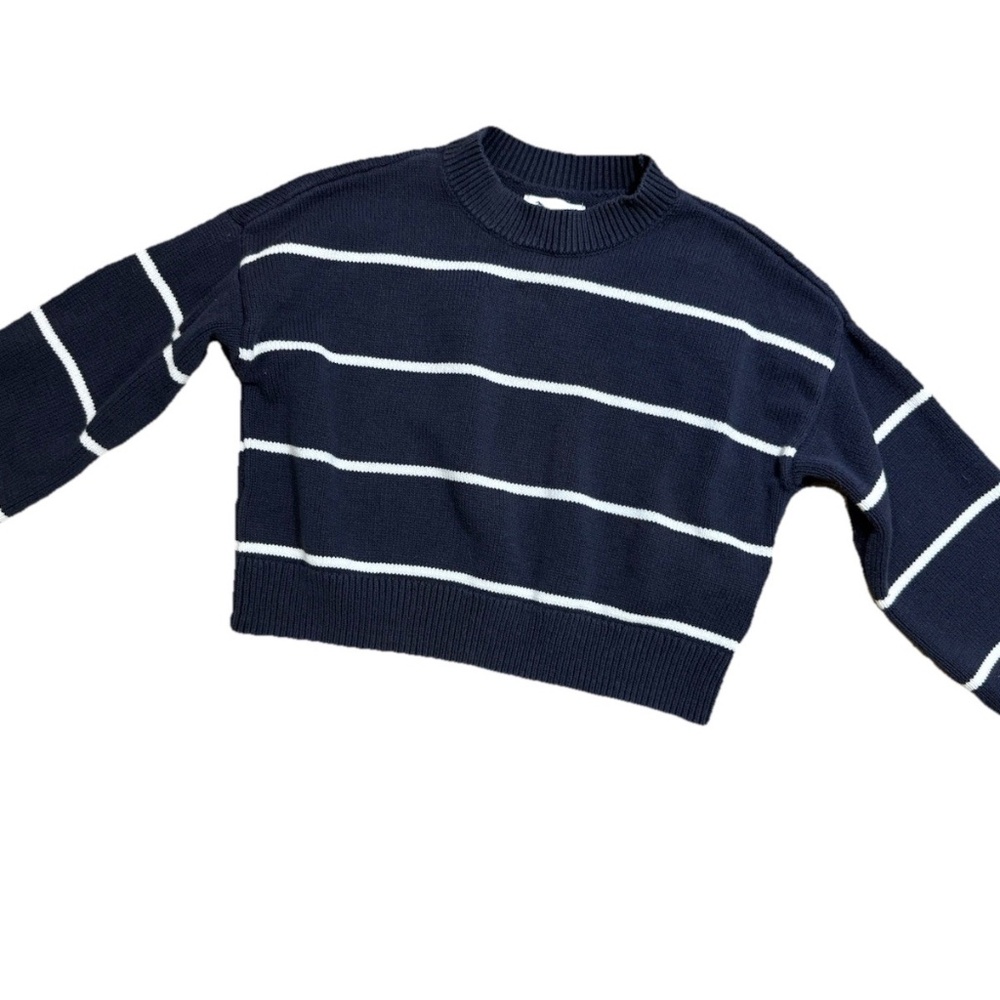 Hollister Striped Cropped Sweater Knit Pullover Blue White Nautical Size XS